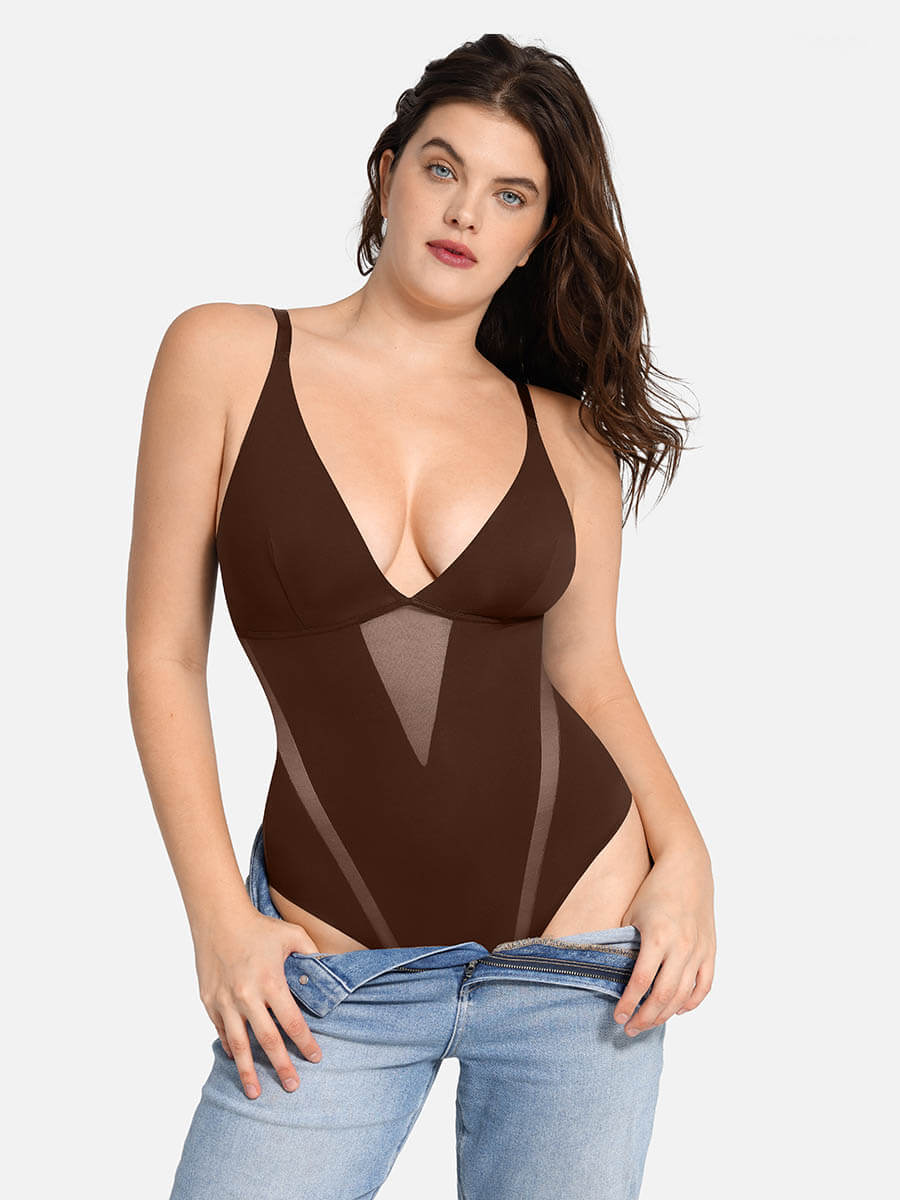 HeyCurve| Deep V-Neck Thong Bodysuit