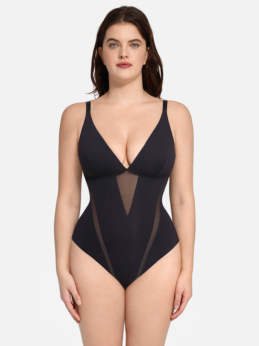 HeyCurve| Deep V-Neck Thong Bodysuit