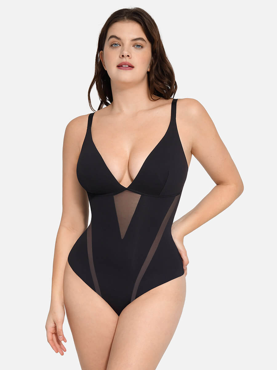HeyCurve| Deep V-Neck Thong Bodysuit