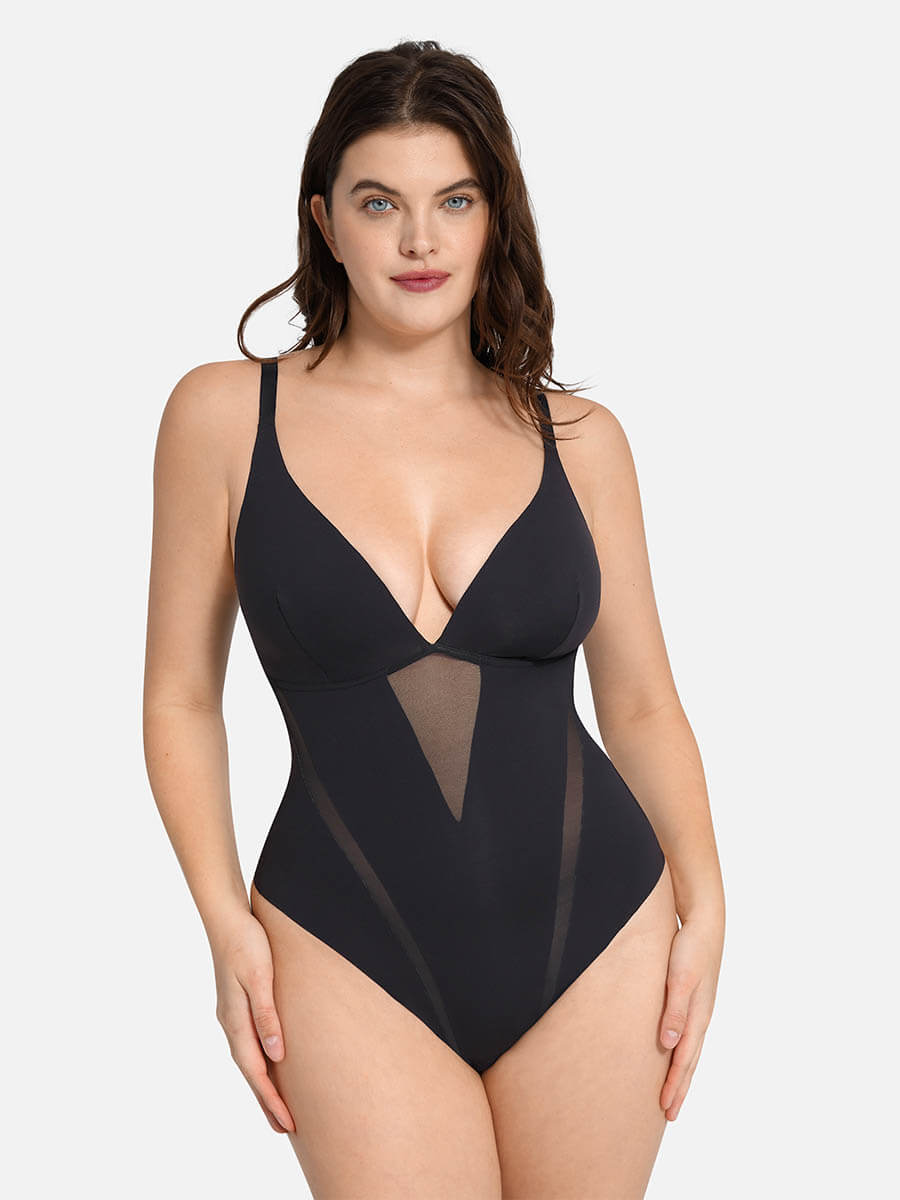 HeyCurve| Deep V-Neck Thong Bodysuit