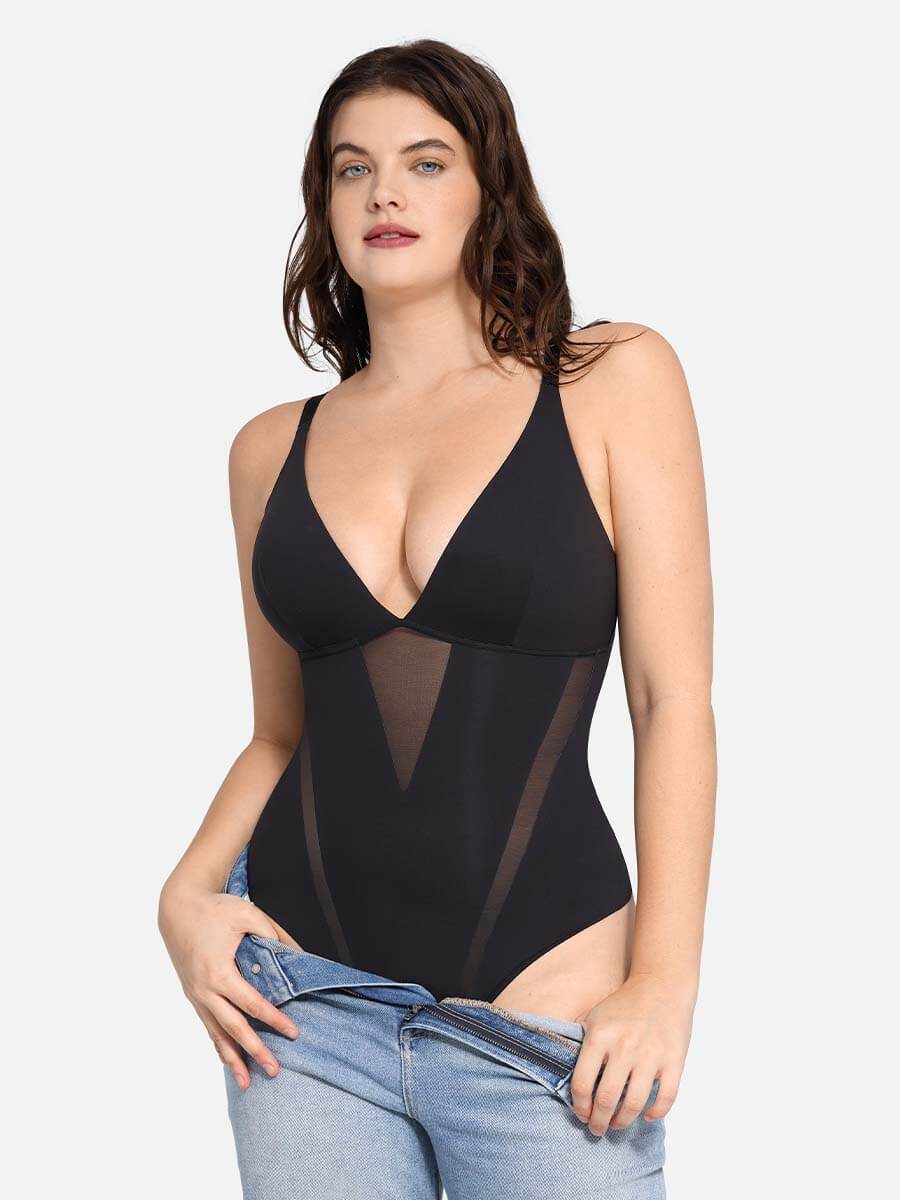 HeyCurve| Deep V-Neck Thong Bodysuit
