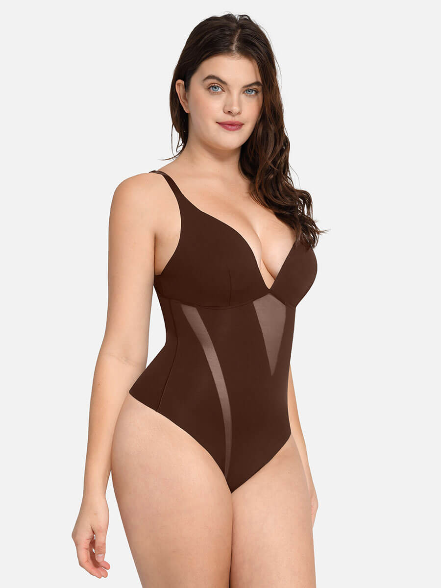 HeyCurve| Deep V-Neck Thong Bodysuit