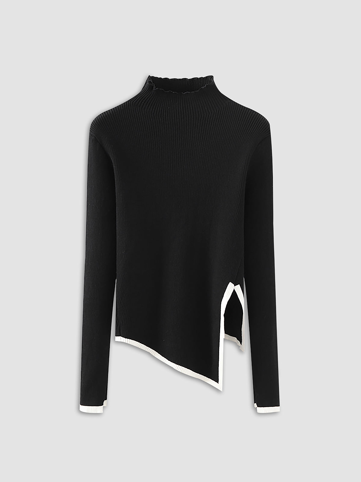 Asymmetrical Trim Mock Neck Sweater