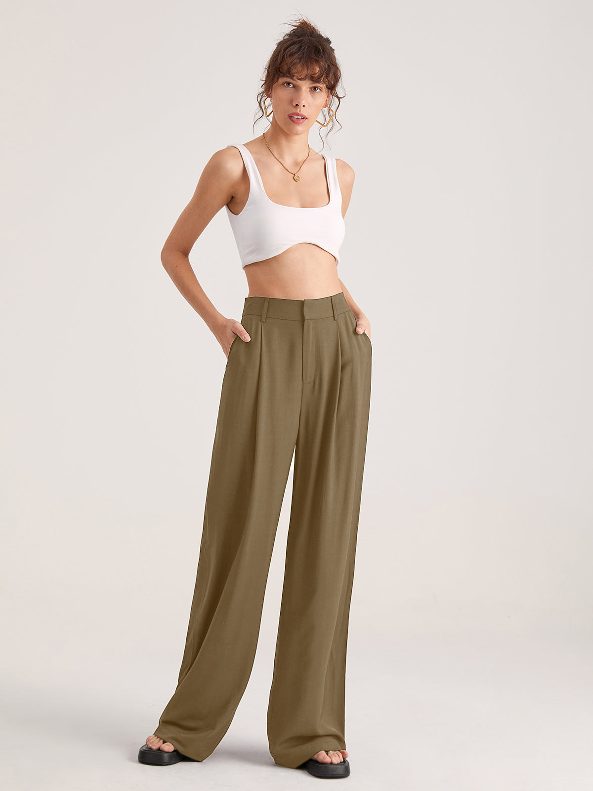 Oversized High Waisted Pleat Front Trousers