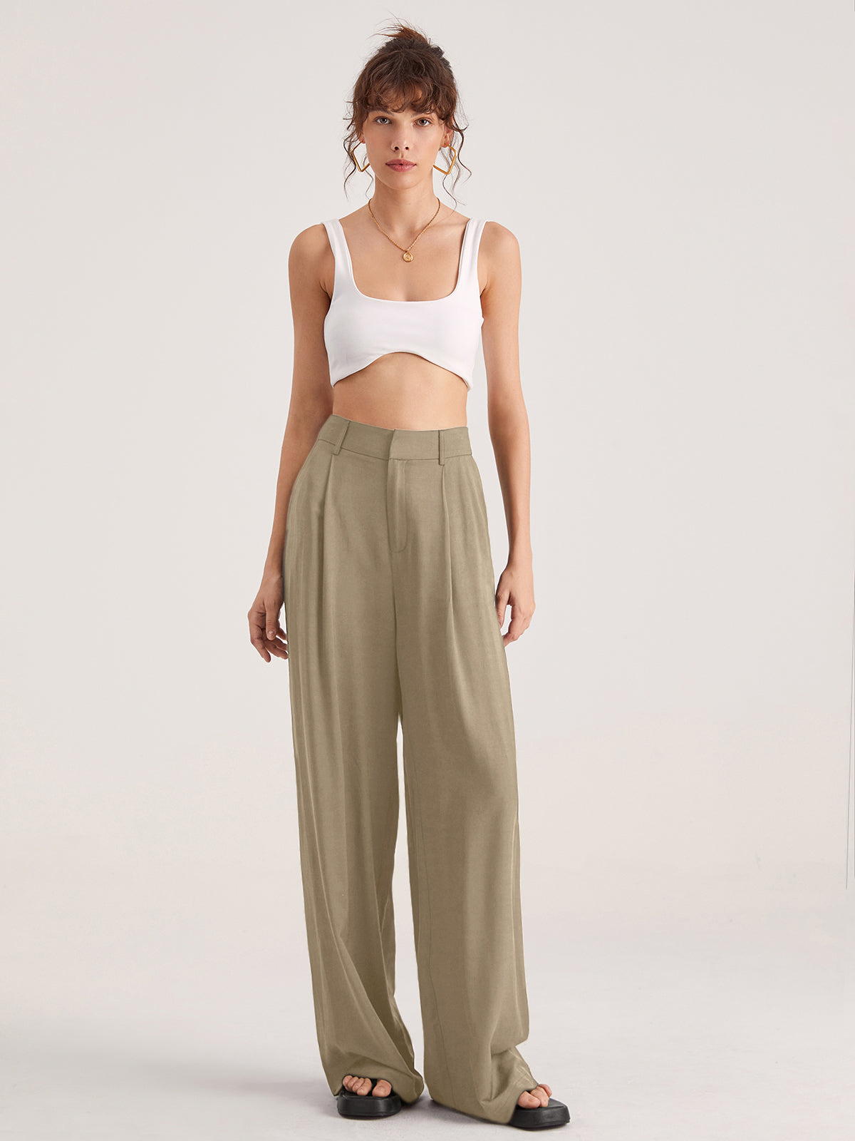 Oversized High Waisted Pleat Front Trousers