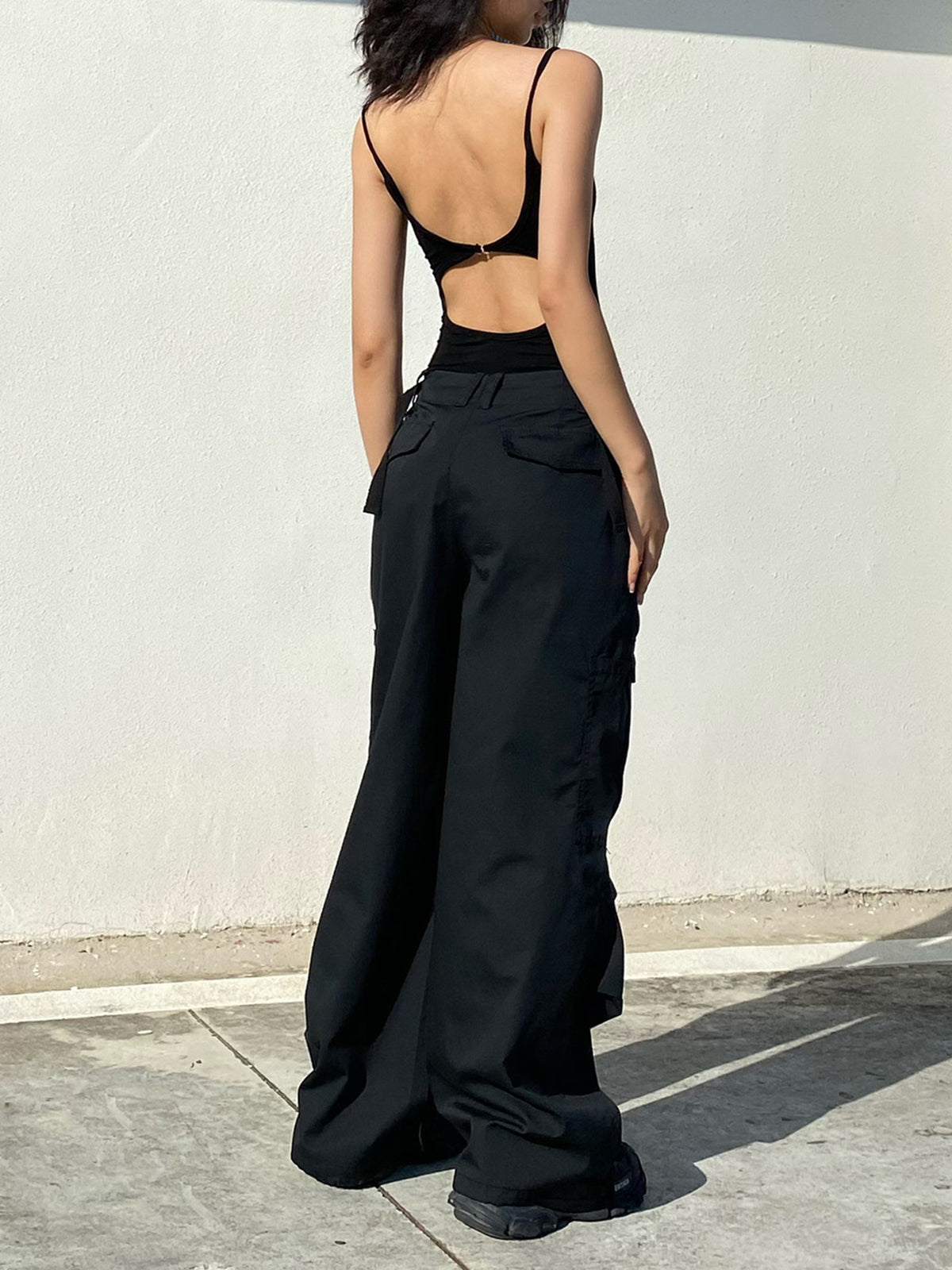 Solid Open Back Cutout Clip Bodysuit