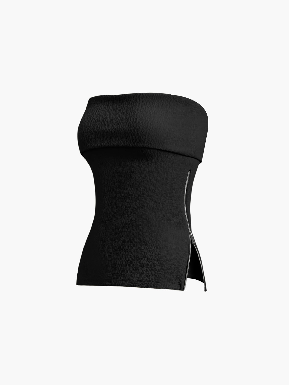 Zip Down Overfold Strapless Tube Top