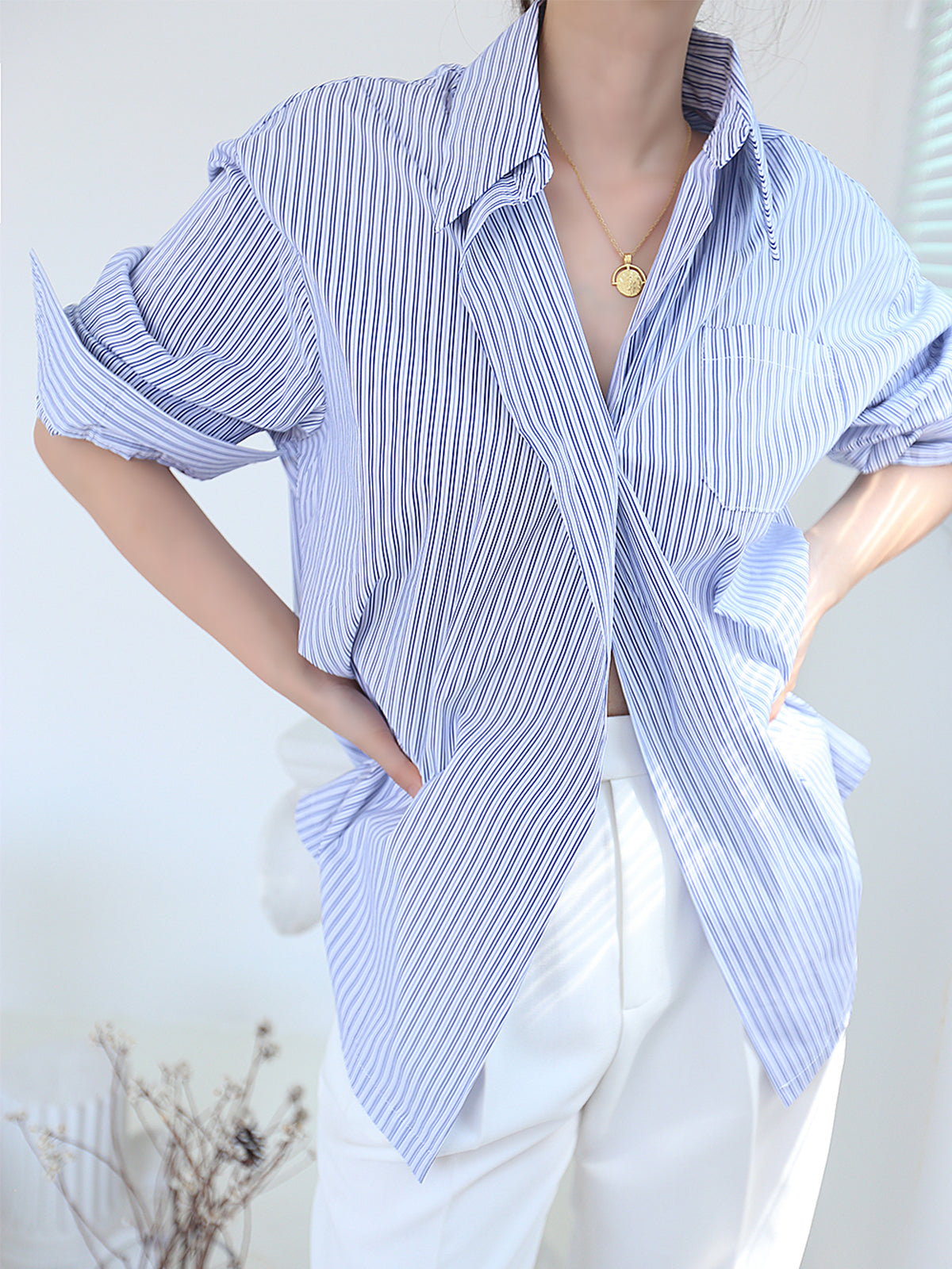 Oversized Pinstripe Button Down Shirt