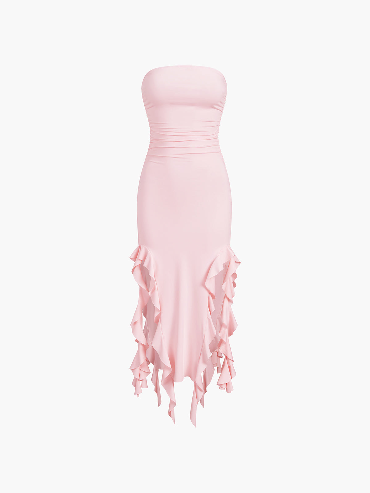 Ruffle Trim Tube Midi Dress