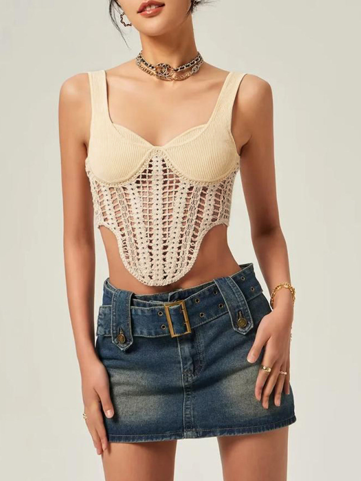 Contour Piping Crochet Crop Top