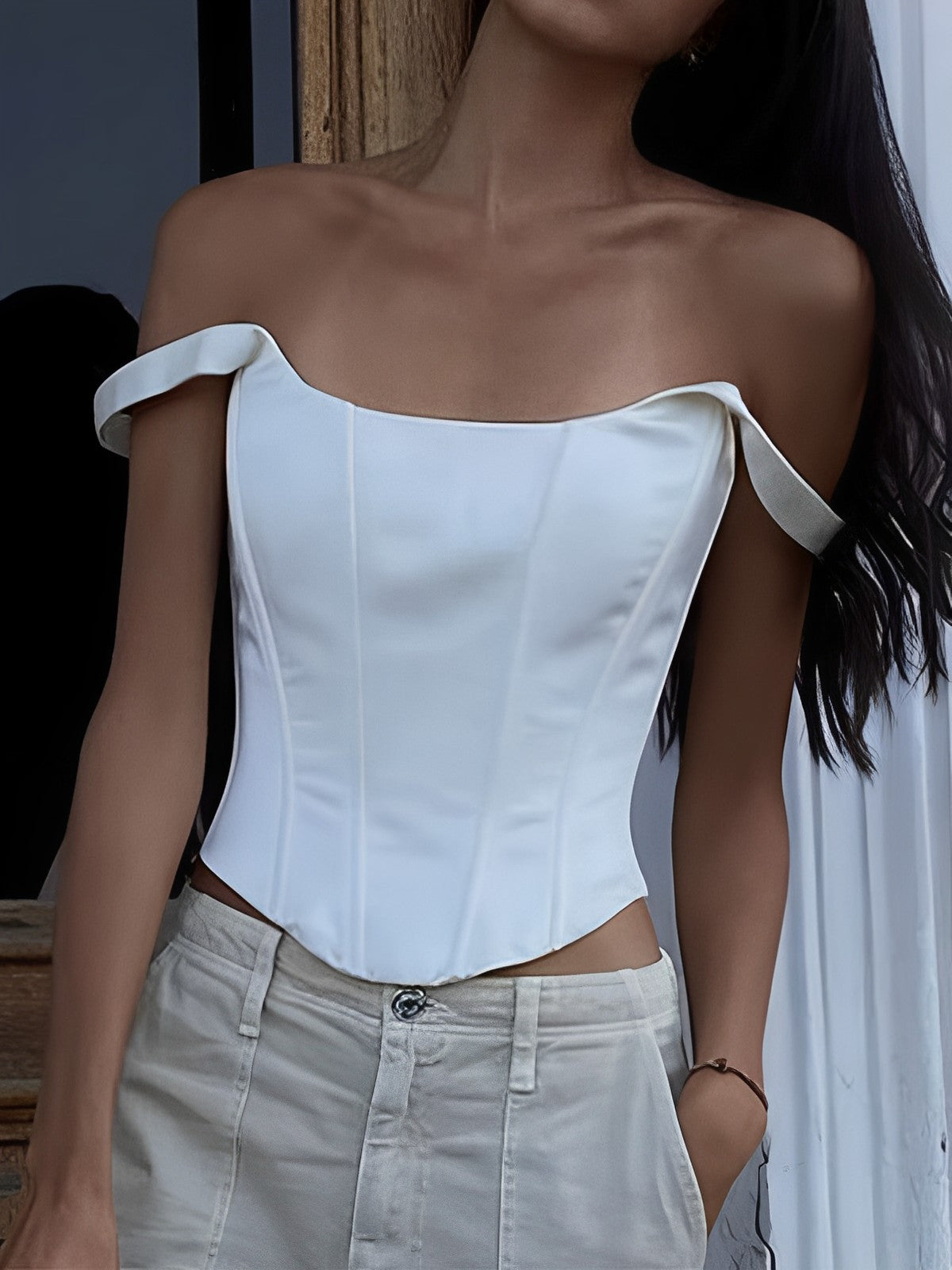 Ivory Glow Tied Crop Corset Top