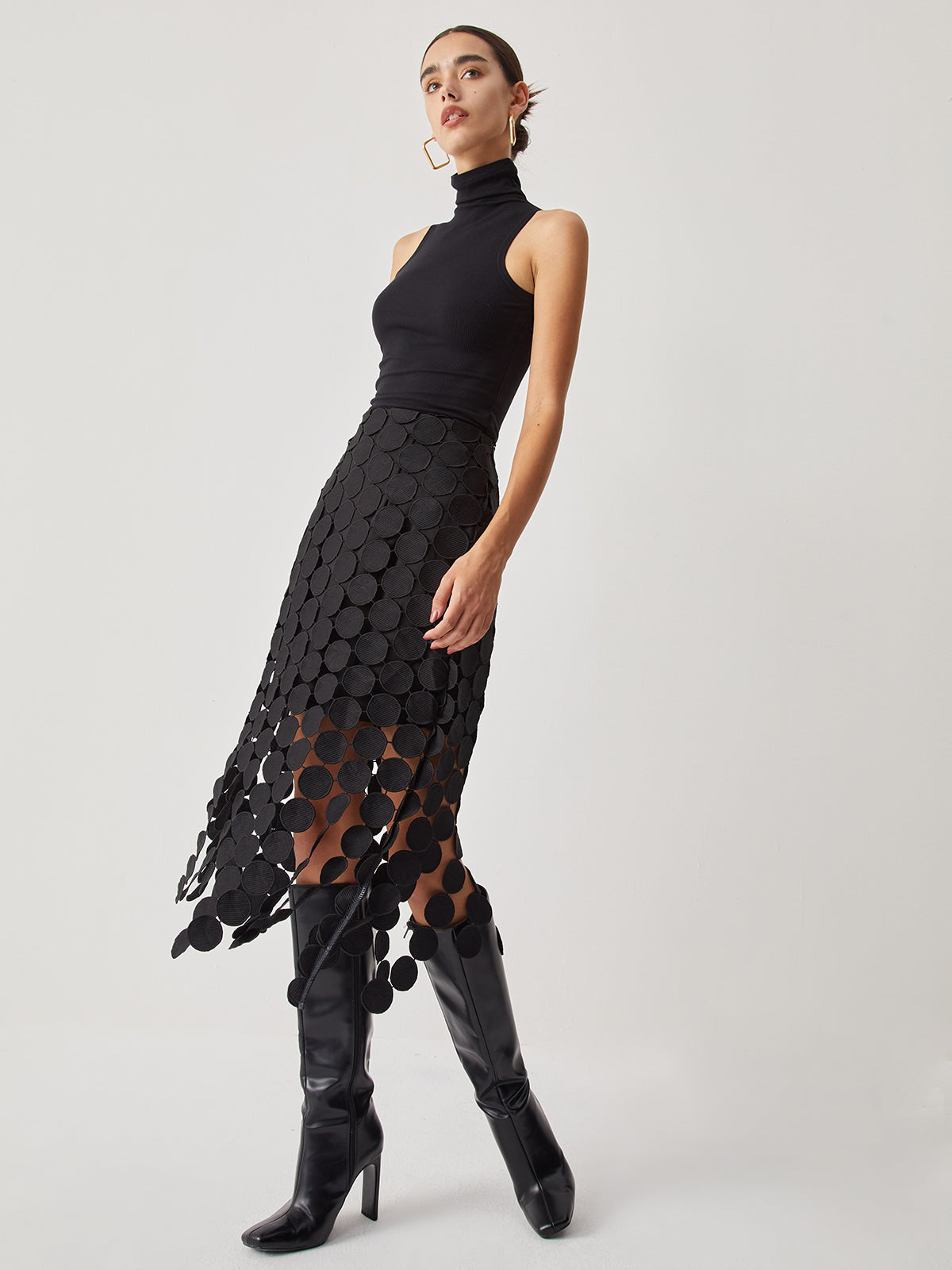 Laser Cut Multi Circle Double Layered Skirt