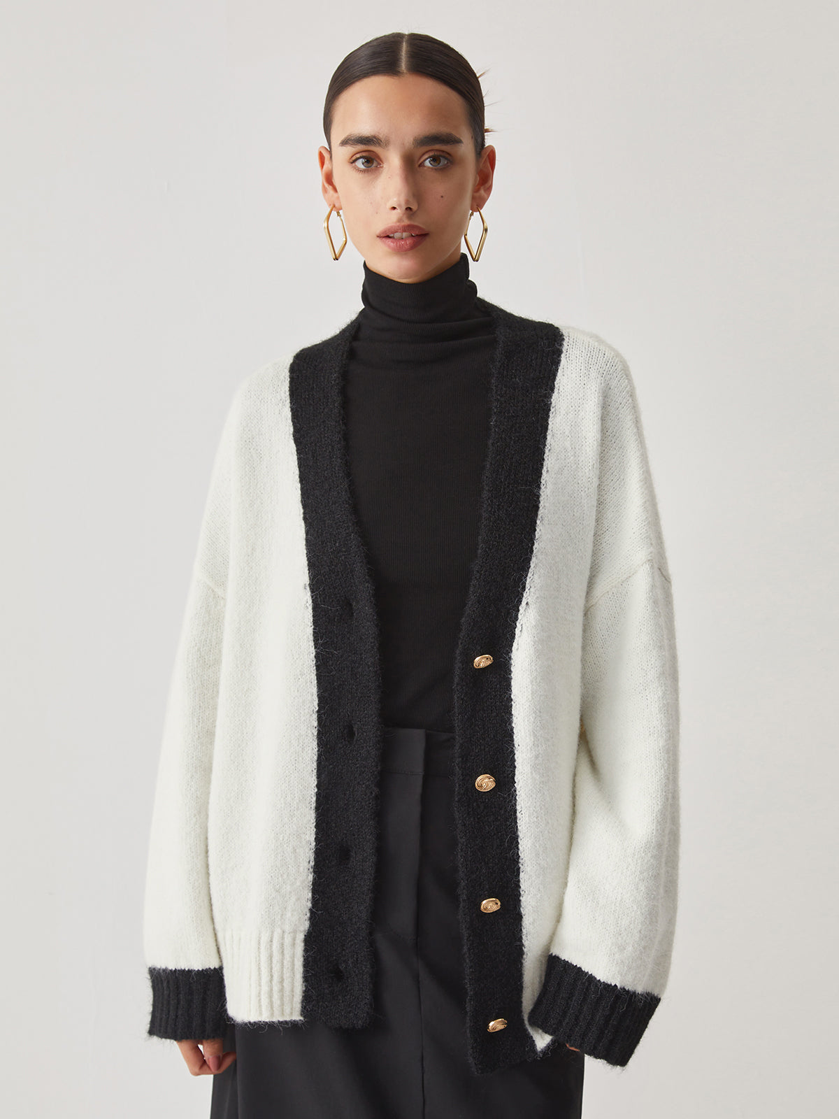 Oversized Contrast Trim Cardigan