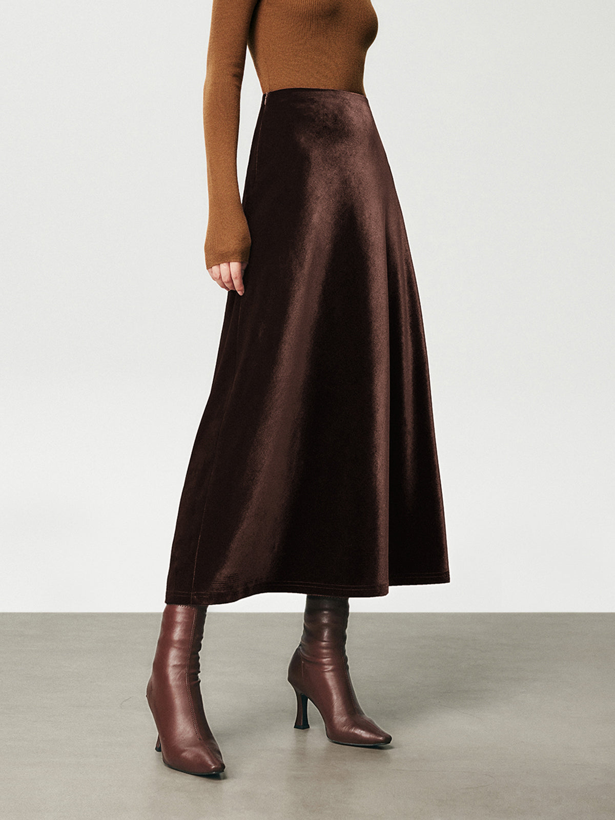 High Waist Velvet Maxi Skirt