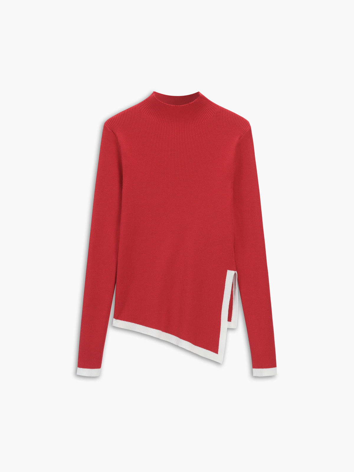 Asymmetrical Trim Mock Neck Sweater