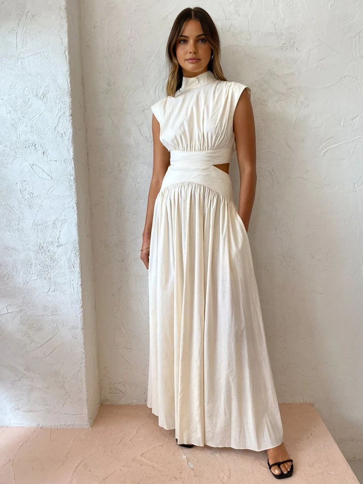 Mock Neck Cut Out Long Dress