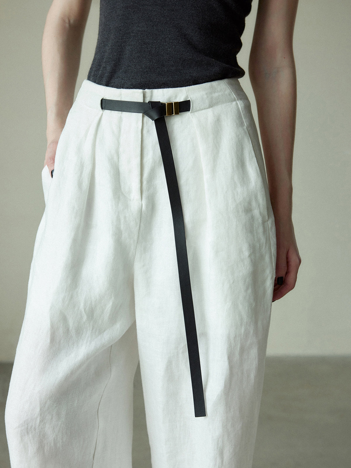 Cotton & Linen Belted Long Pants