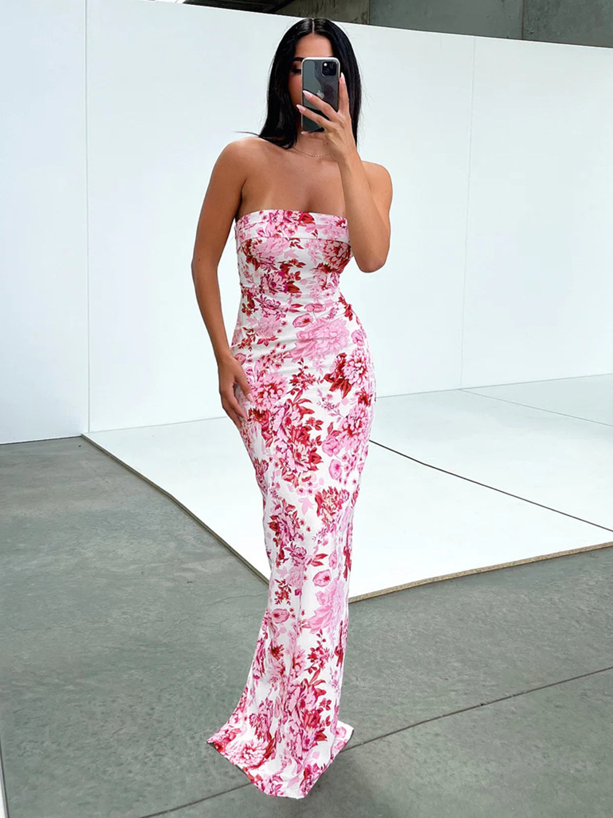 Multi Floral Split Long Dress