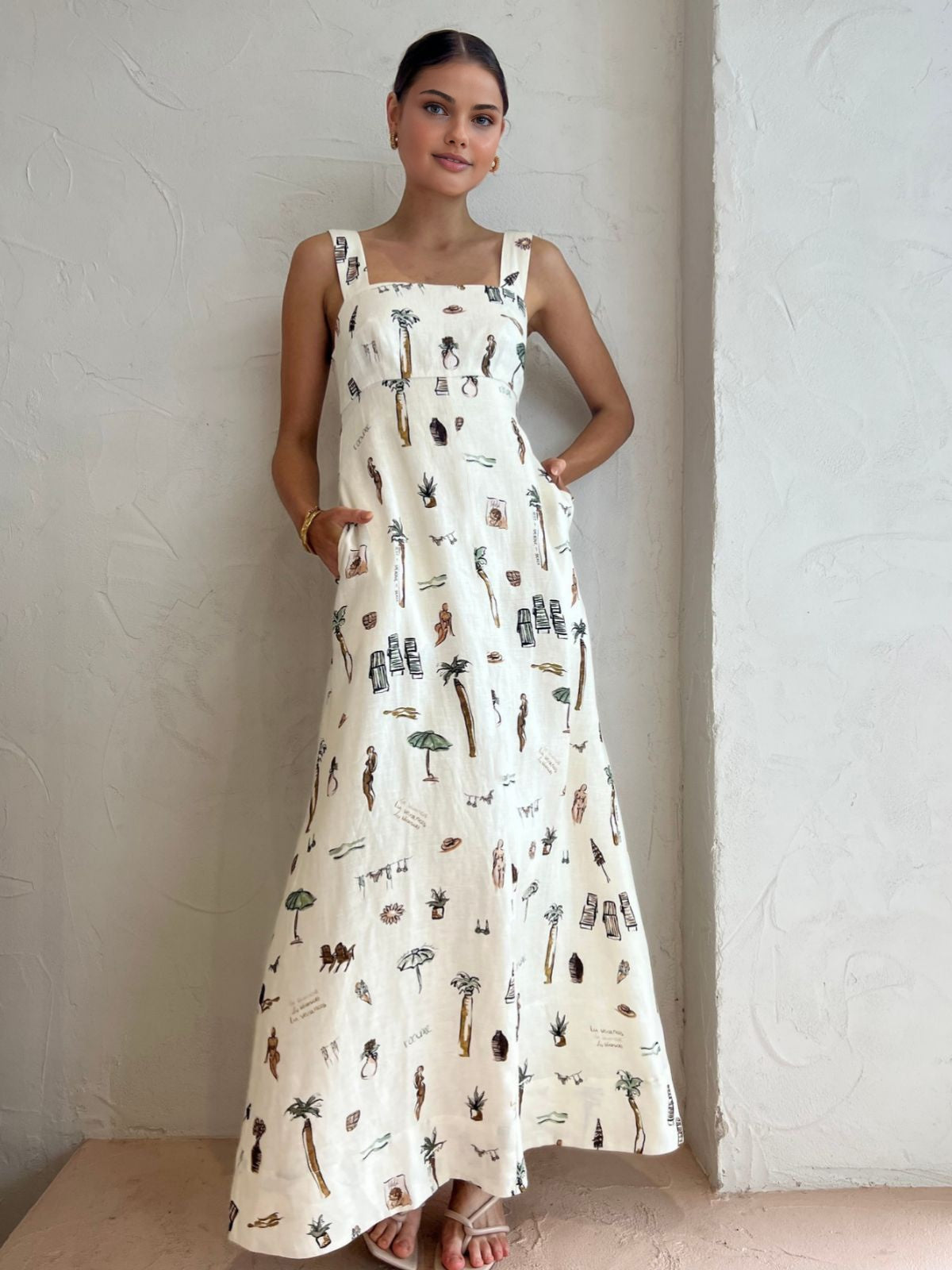 Tropical Print Knotted Long Dress