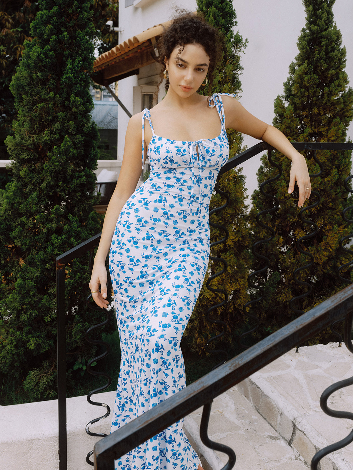 Floral Print Mermaid Hem Cami Long Dress