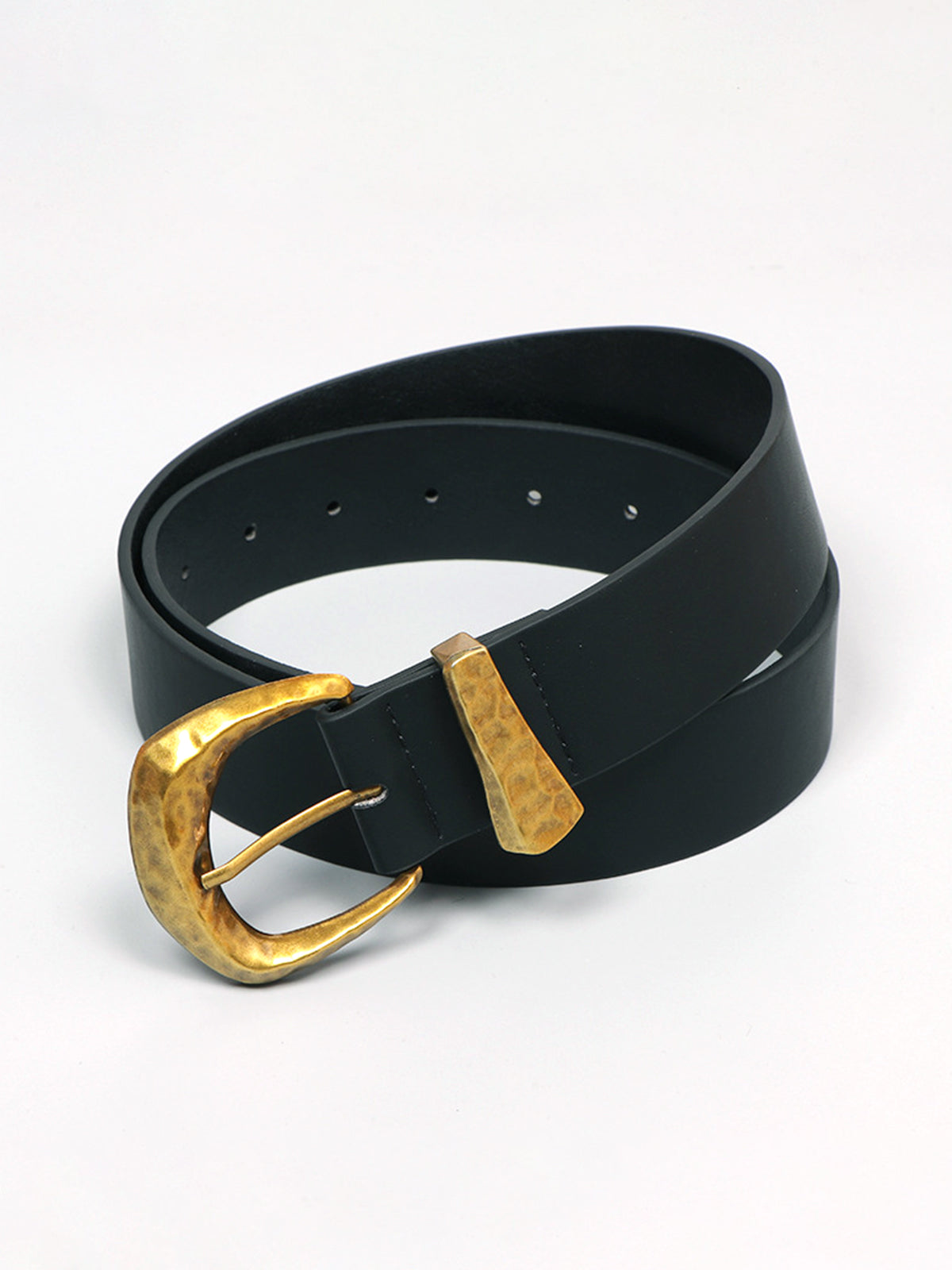 Gold Buckle Faux Leather Belt