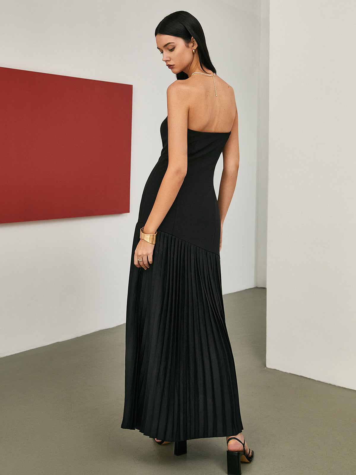 Solid Pleated Tube Long Dress