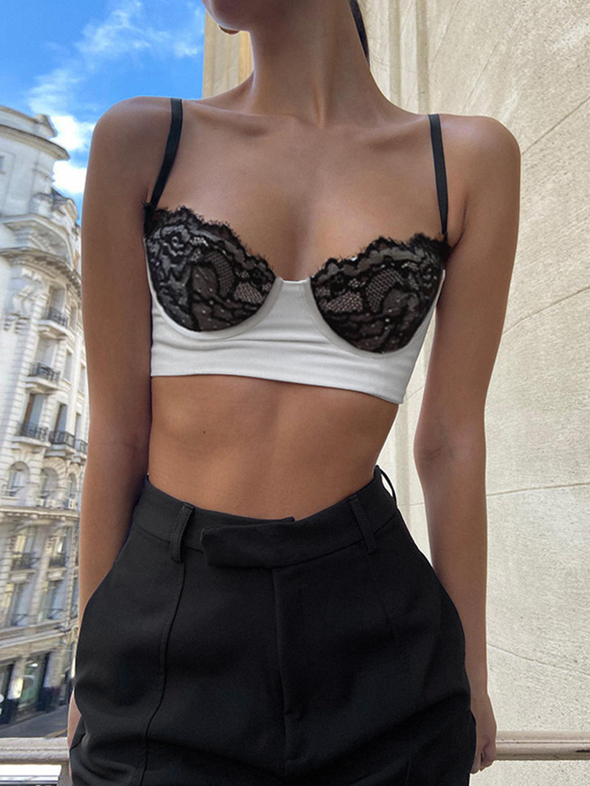 Lace Bra Detail Cropped Cami Top