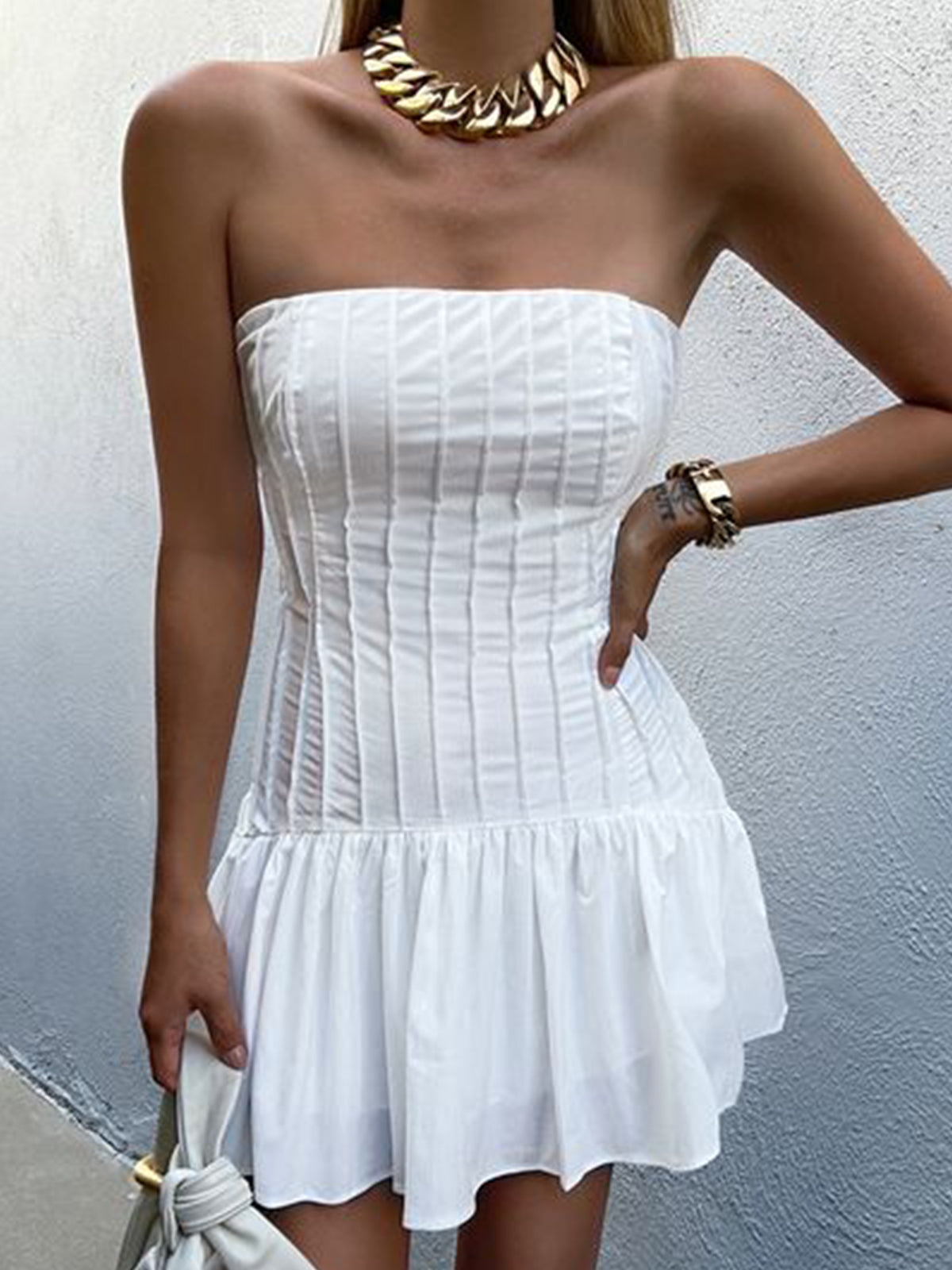 Pleated Tube Short Dress