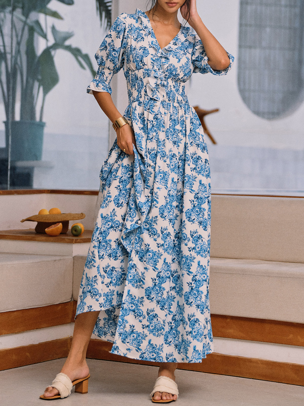 Floral Print Split Long Dress