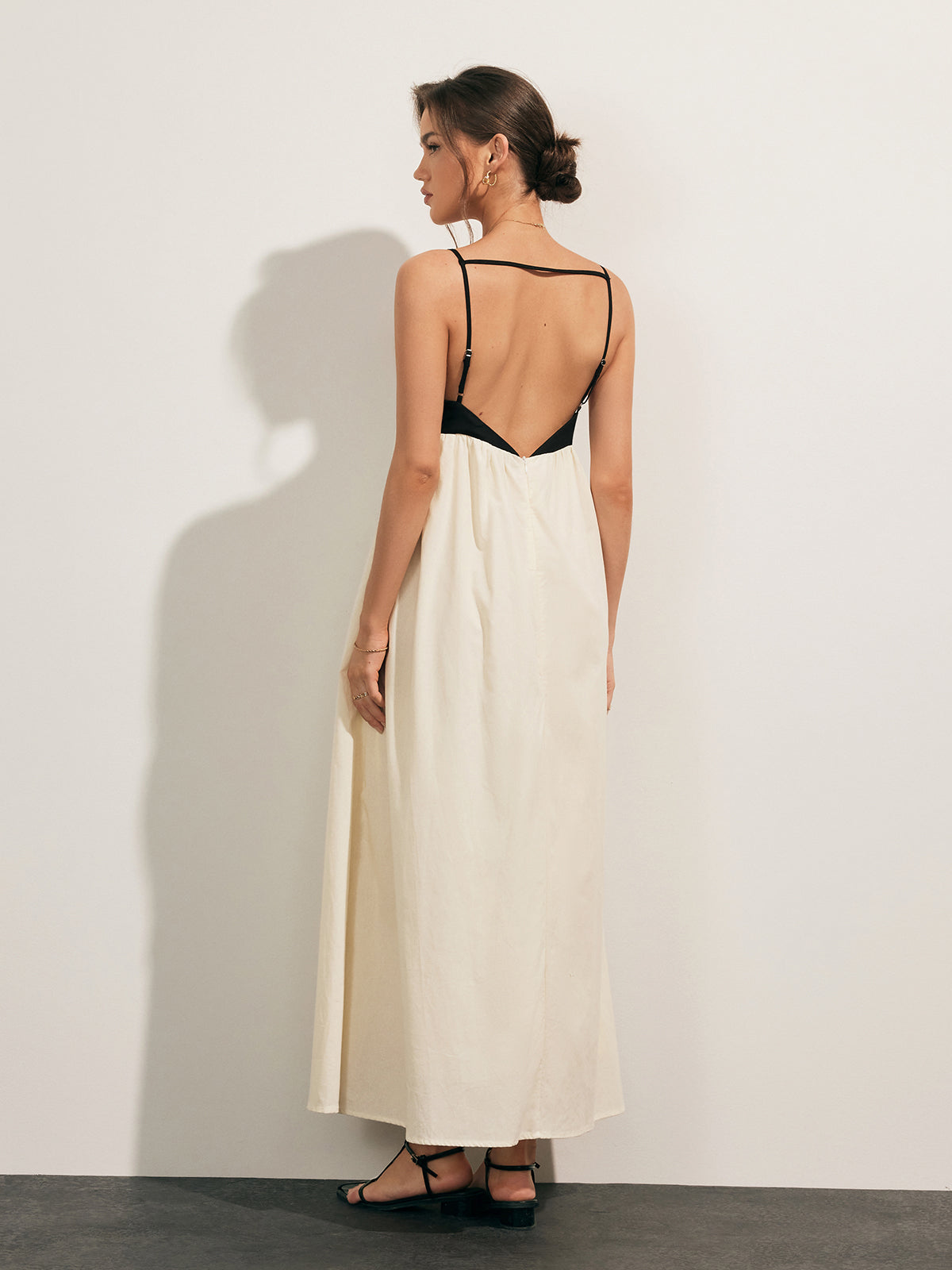 Open Back Contrast Pocket Long Dress