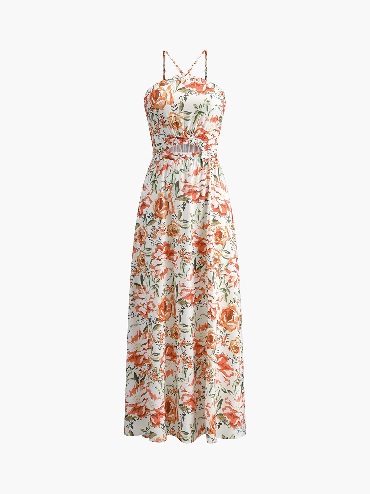 Floral Print Crisscross Long Dress