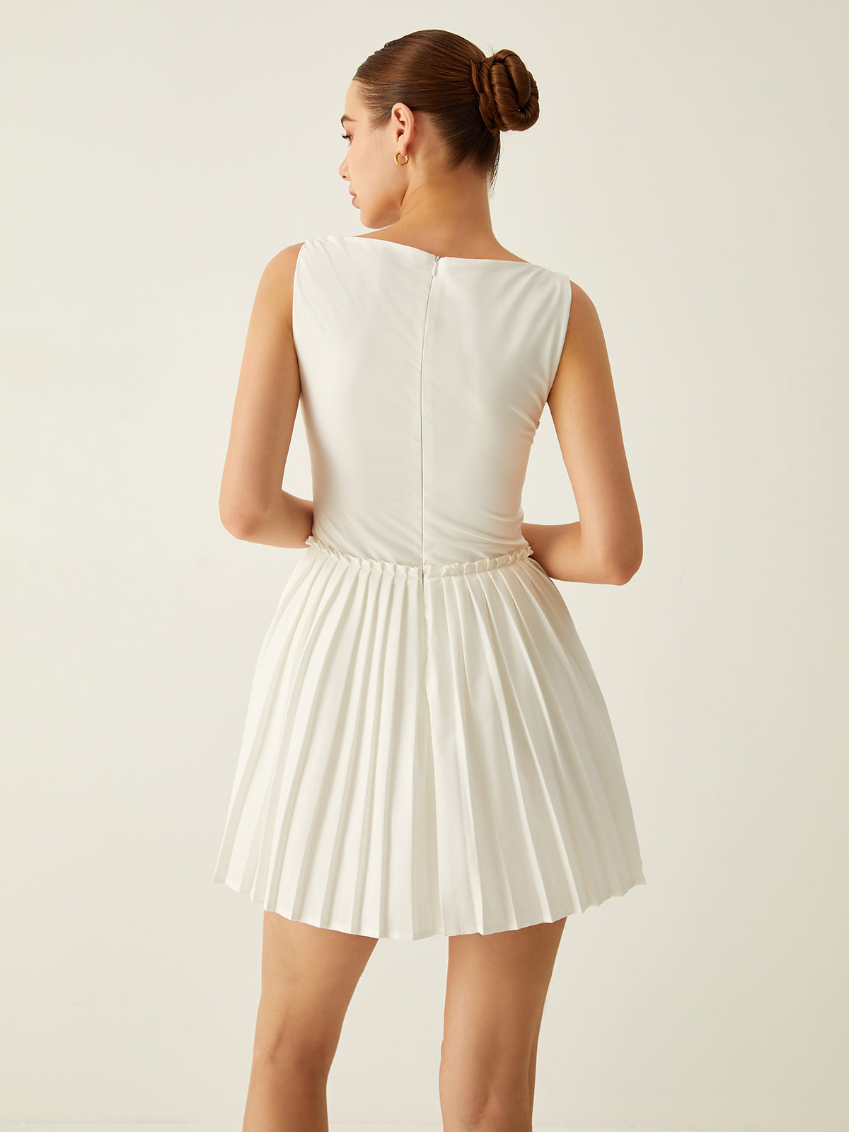 Plain Pleated Cami Short Dress