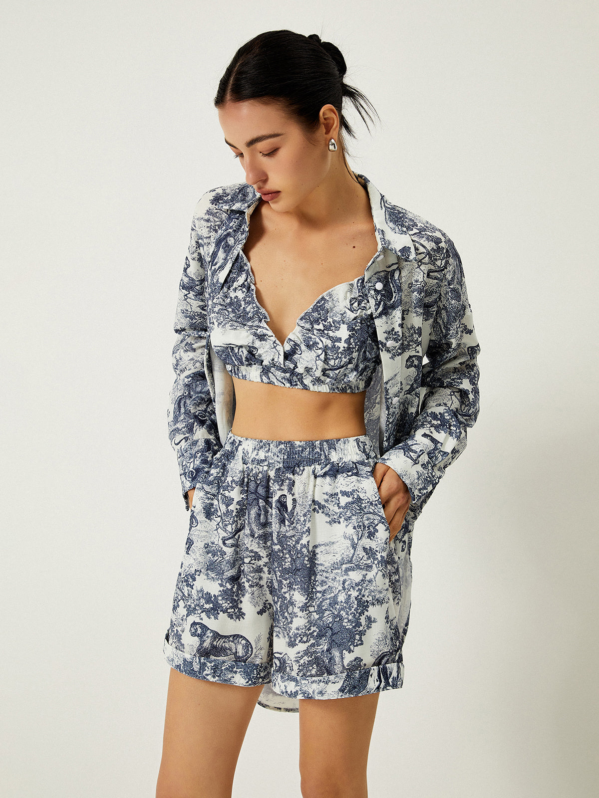 Floral Print Three Piece Shorts Set