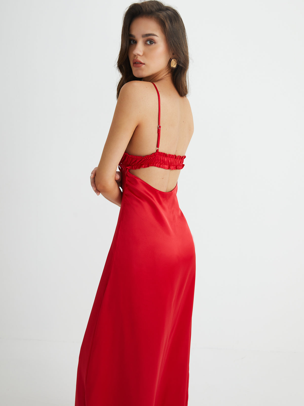 V-Neck Backless Tie Front Long Dress