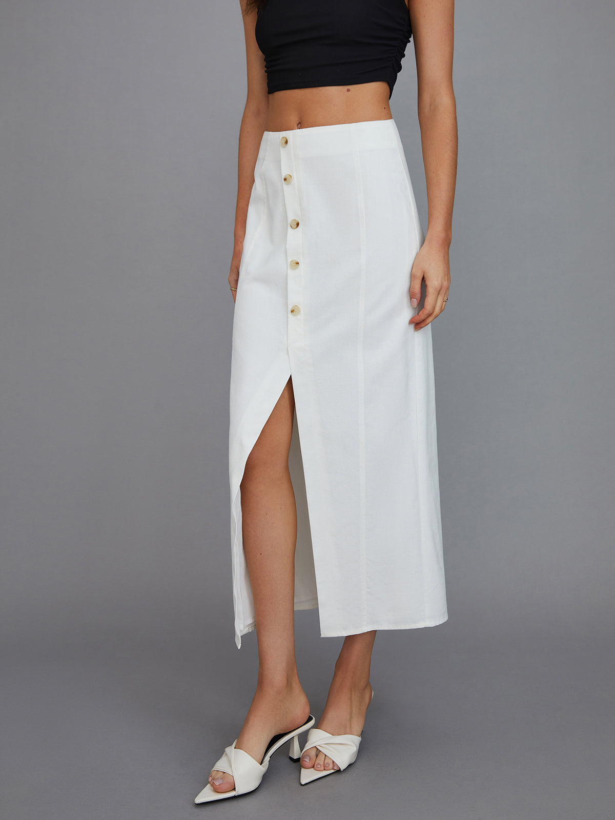 Multi-Button Split Middle Waist Maxi Skirt