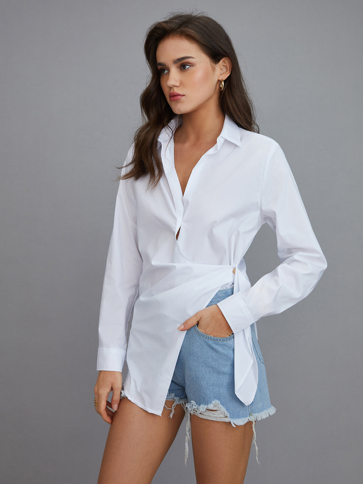 Collared Wrap Long Sleeve Shirt