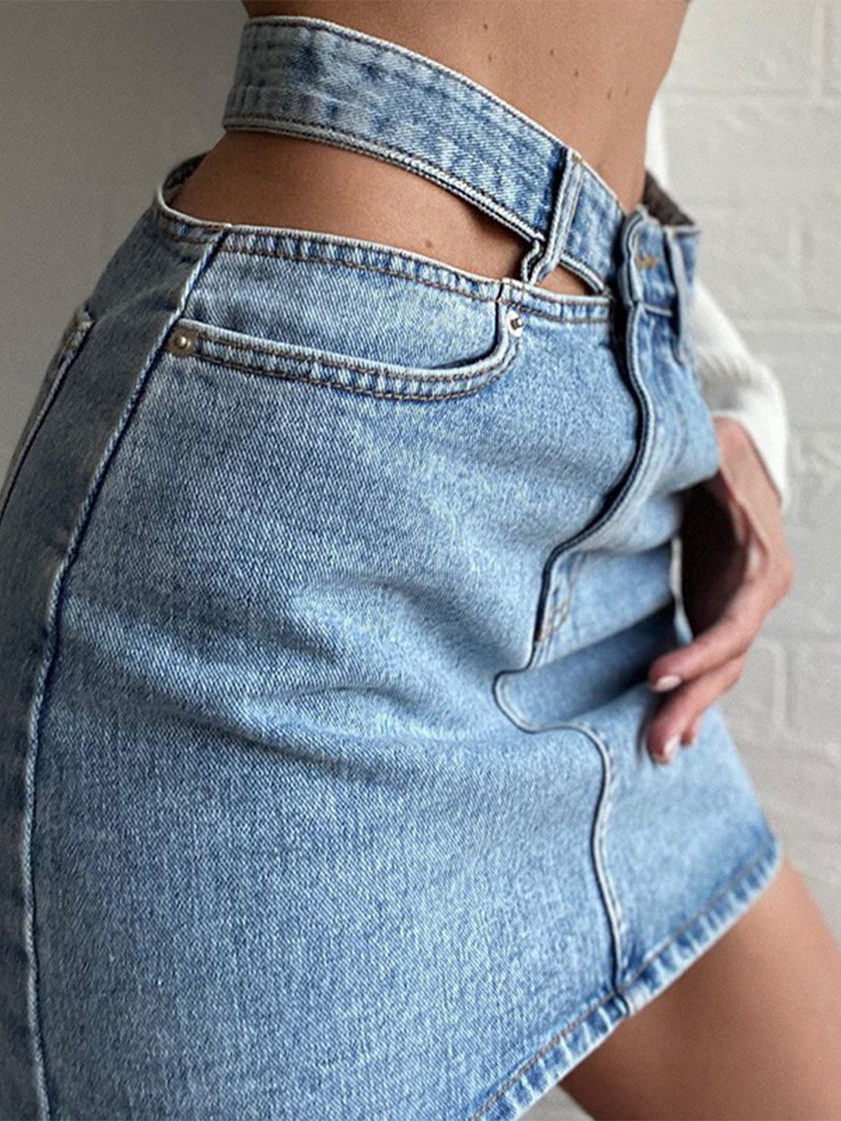 Denim High Waist Cut Out Short Skirt