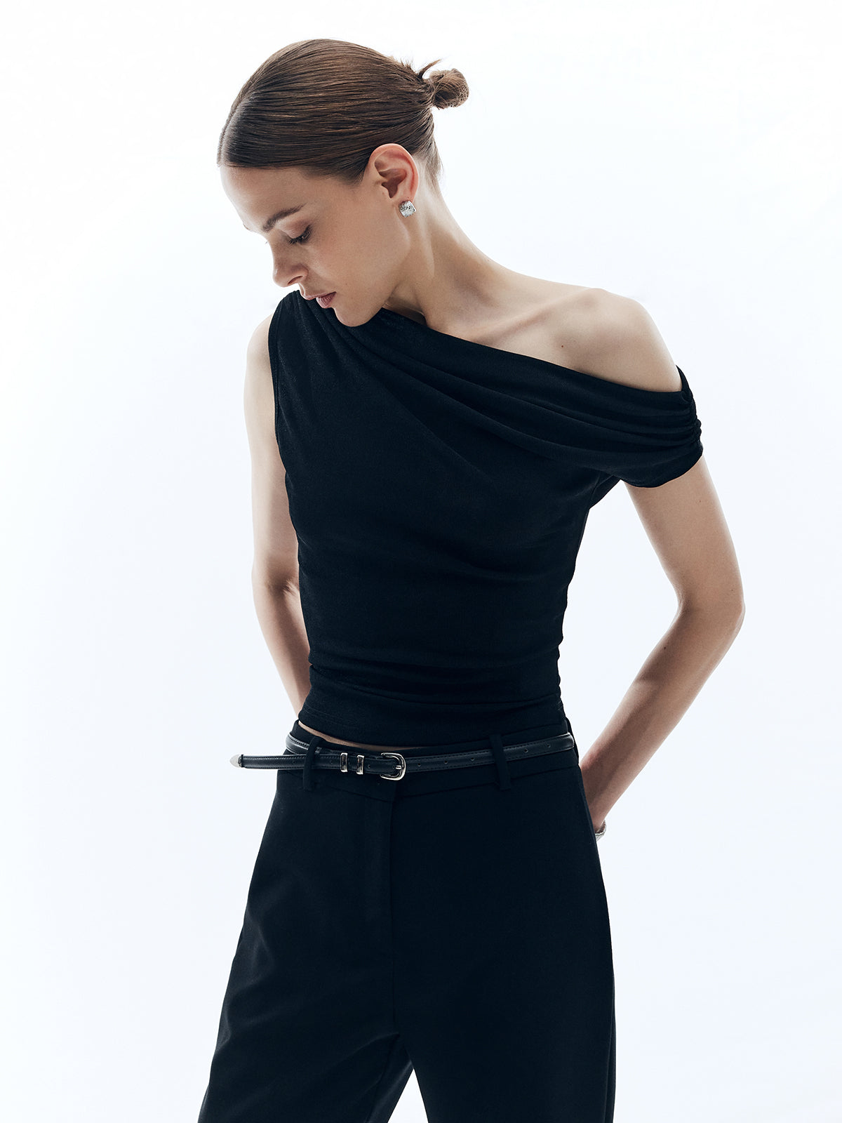 Asymmetrical Solid Stretch Slim Blouse