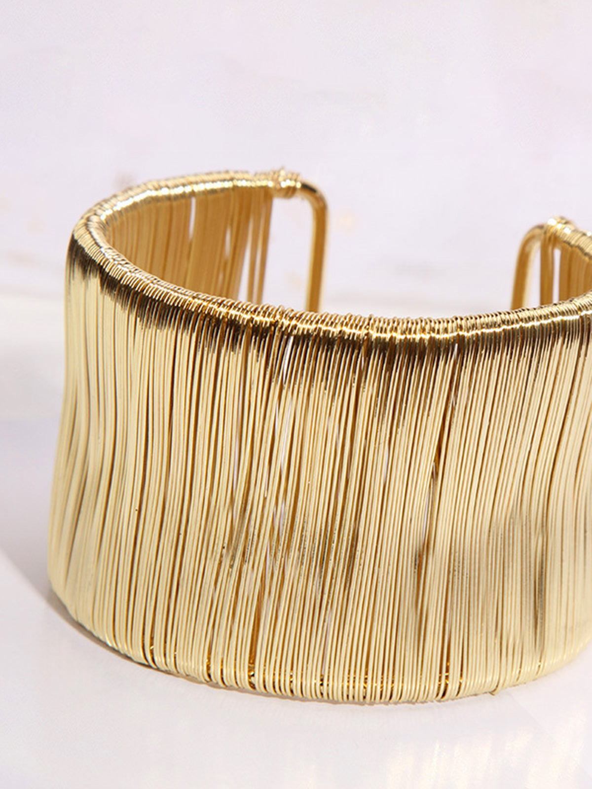 Gold Ribbed Wire Cuff Bracelet