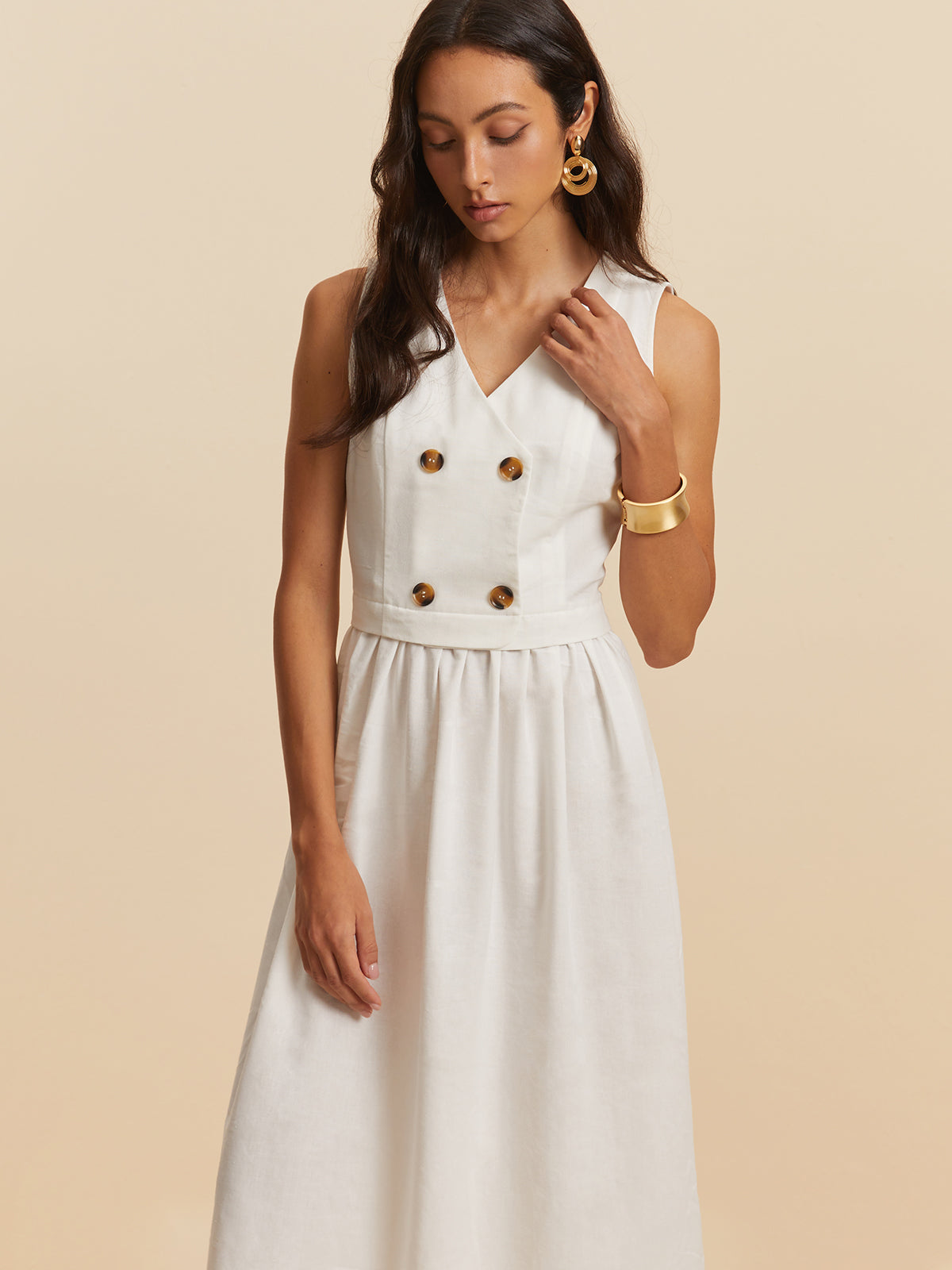 Cotton & Linen Button Sleeveless Dress