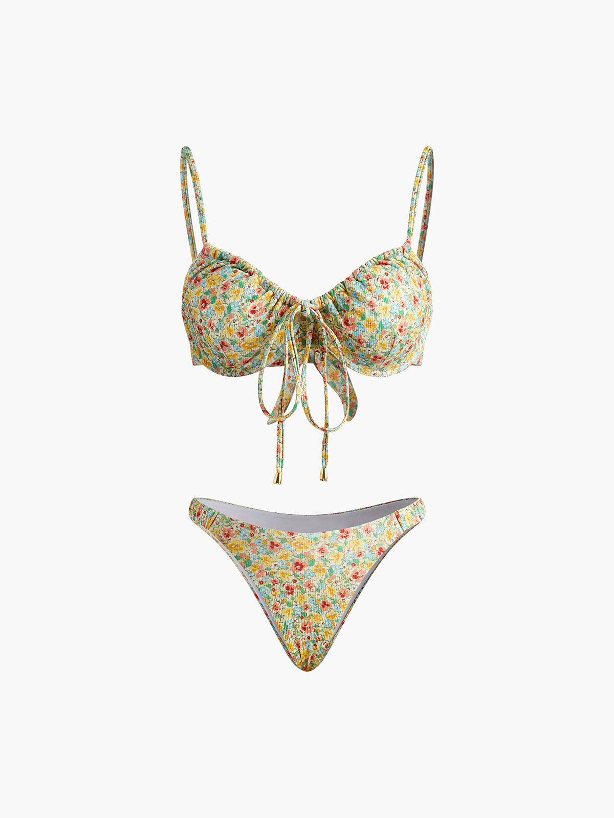 Floral Print Tie Front Bikini Set