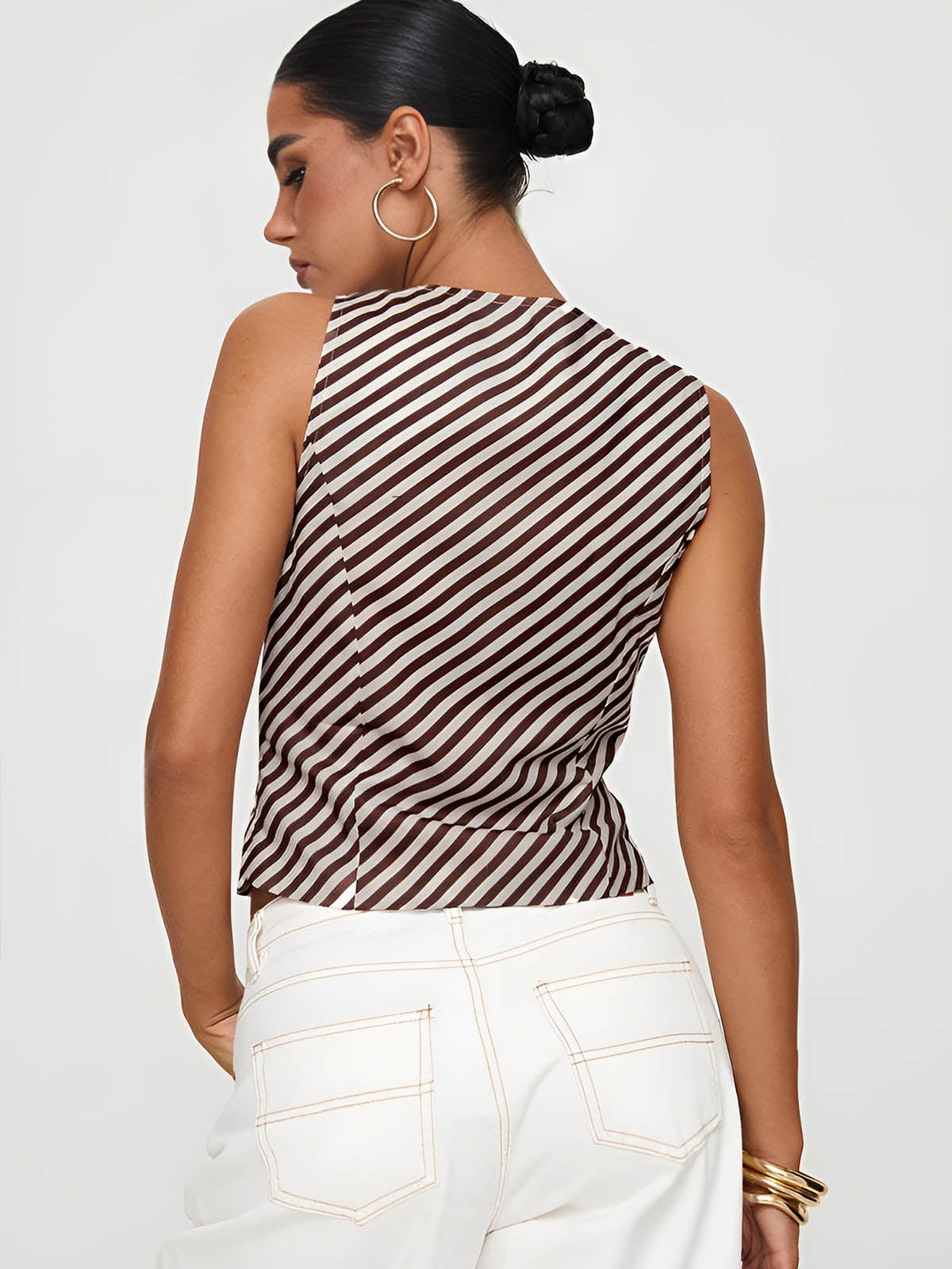 Stripe Knotted V-Neck Tank Top