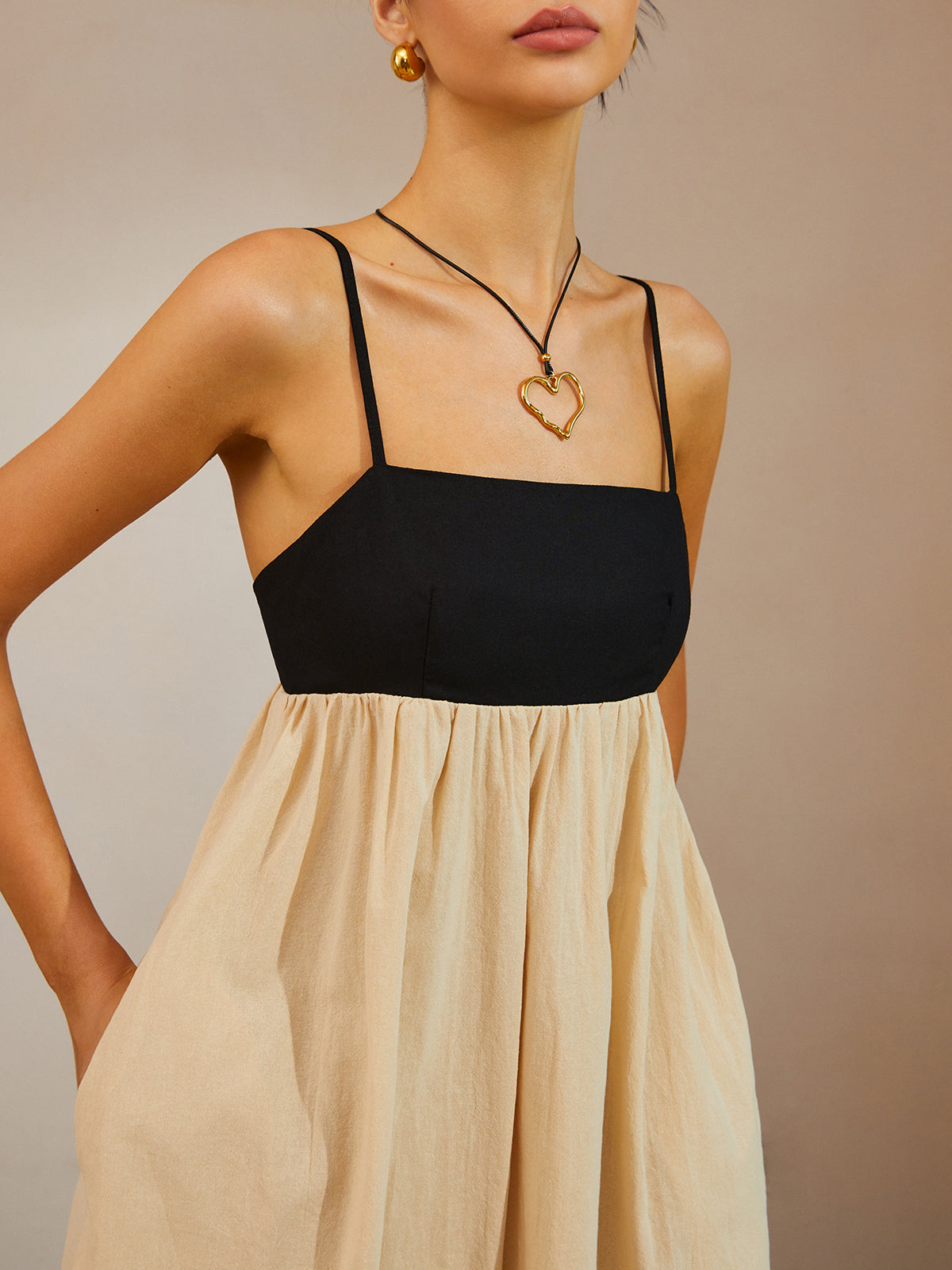 Color Block Backless Spaghetti Strap Short Dress