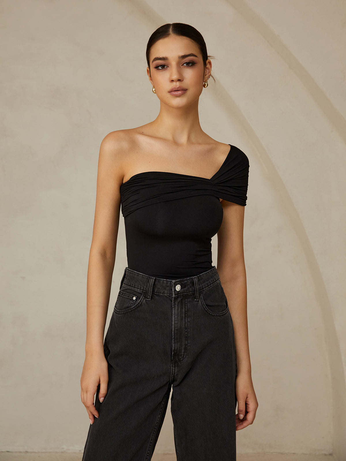 Pleated One Shoulder T-Shirt