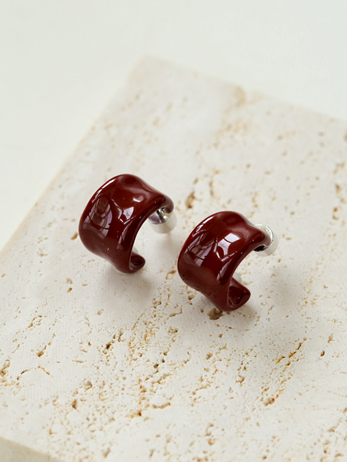 Textured Enamel C-Shaped Earrings