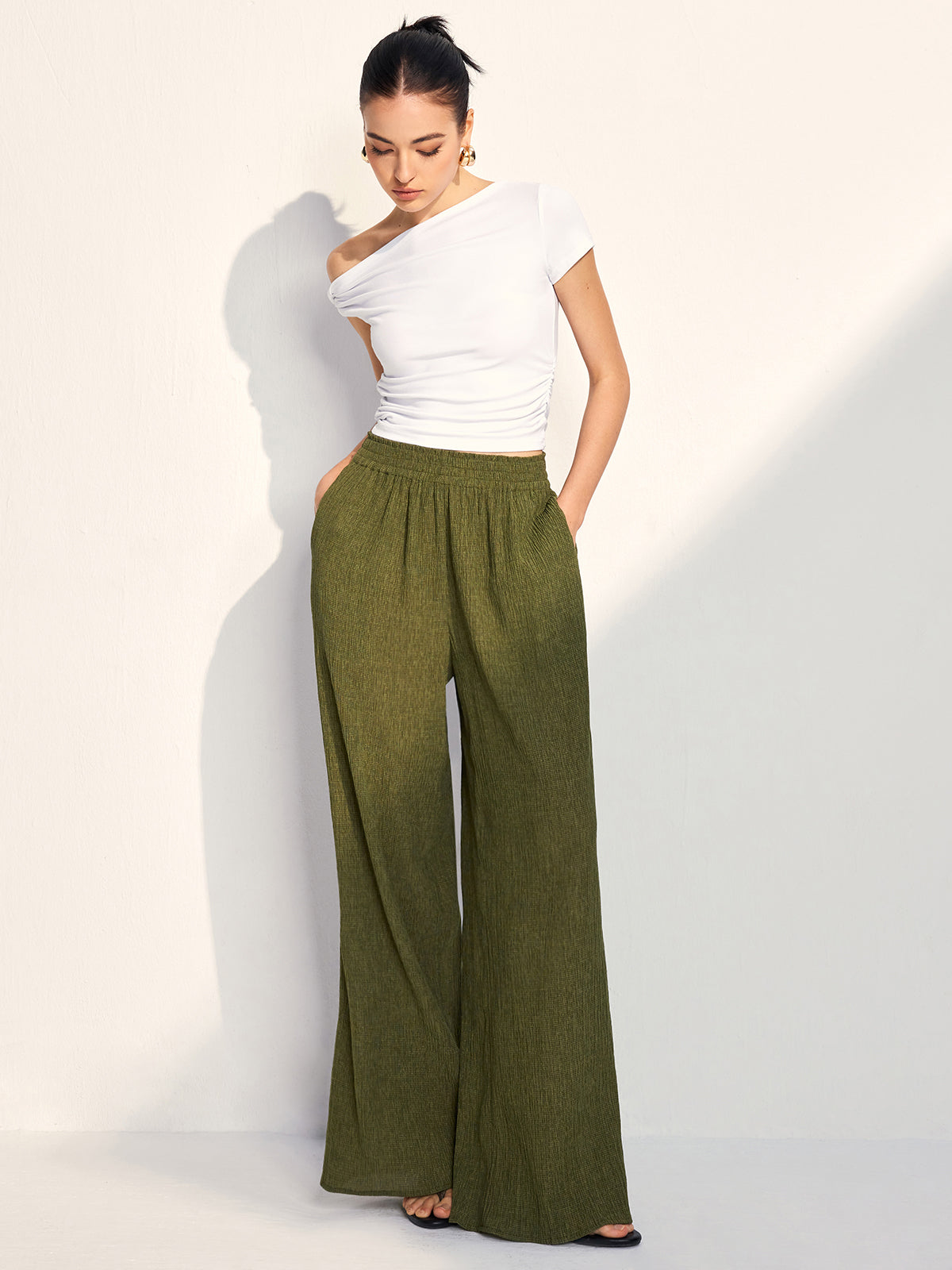 Textured Wide Leg Pants