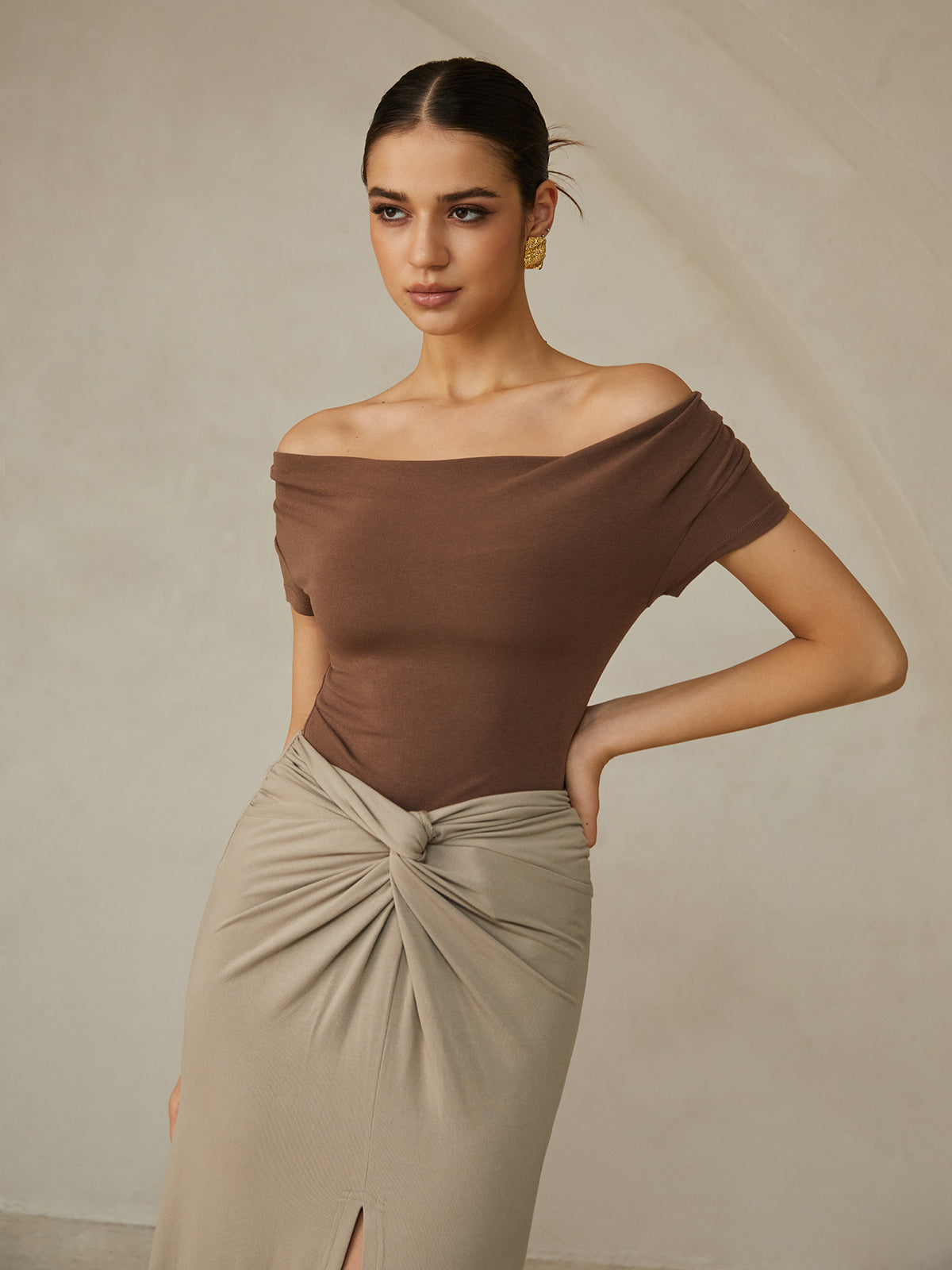 Off-Shoulder Pleated Blouse