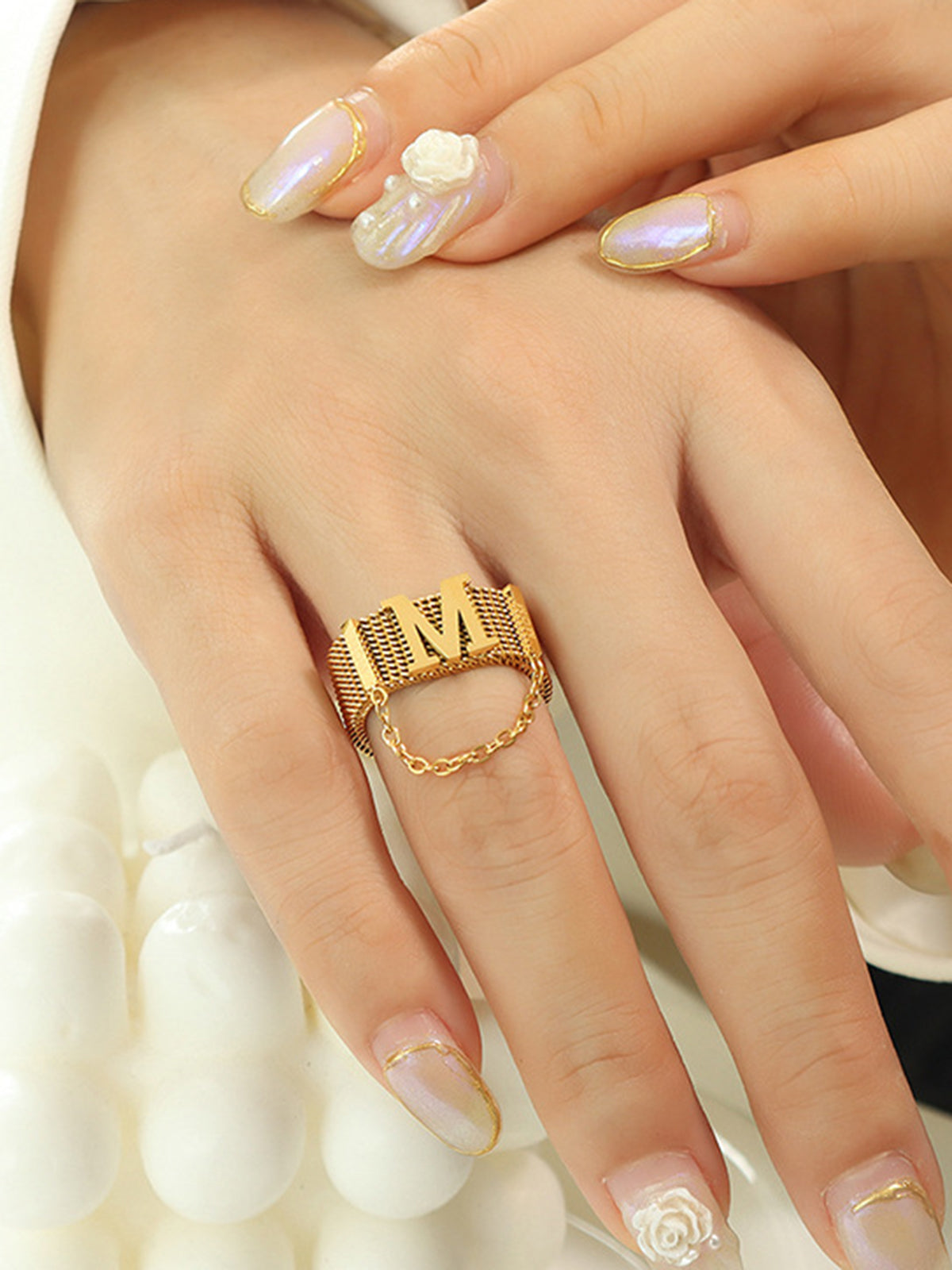 M Letter & Chain Decor Ring