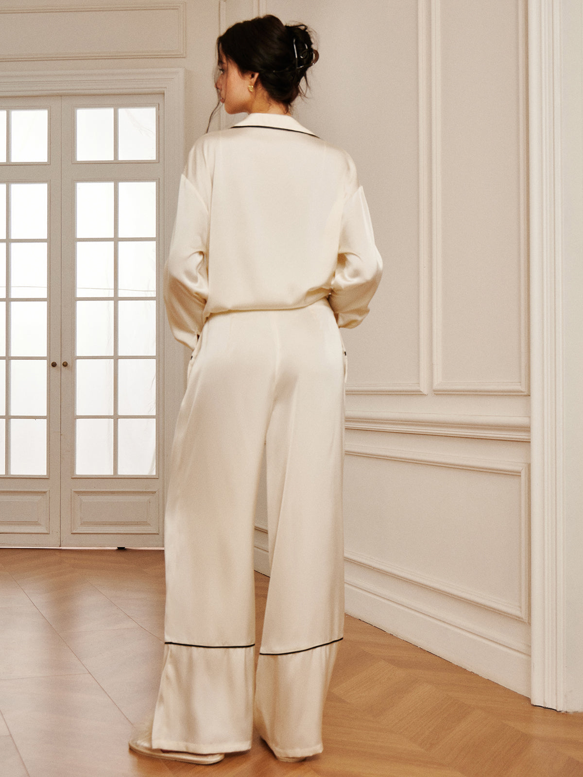 Home Satin Piping Wide-Leg Pants