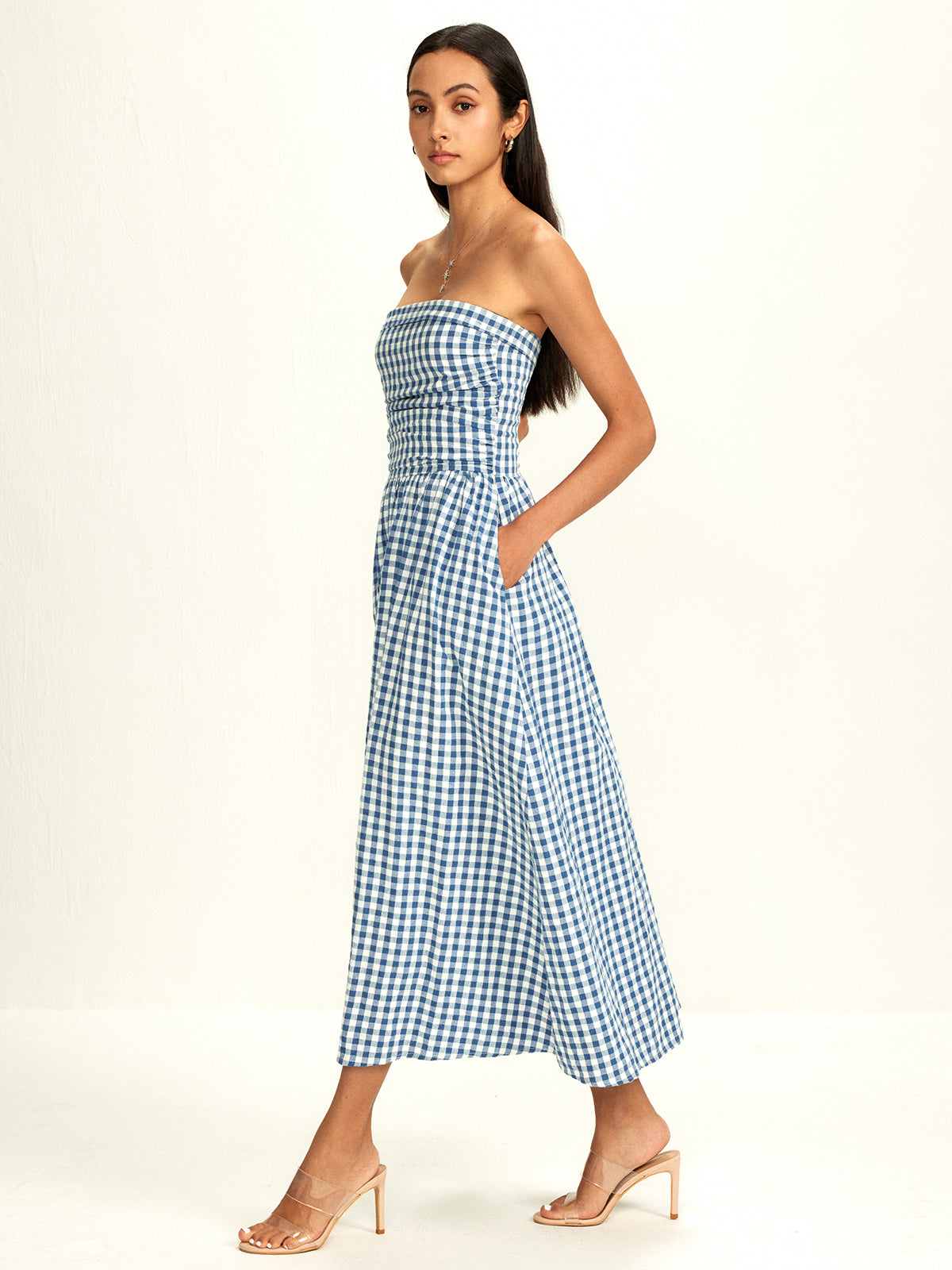 Pure Cotton Plaid Panel Tube Dress